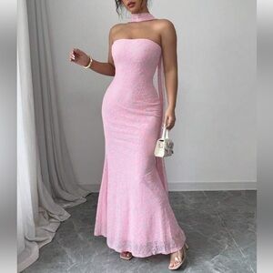 NWOT Elegant Pink Strapless Evening Gown w/ Matching Scarf